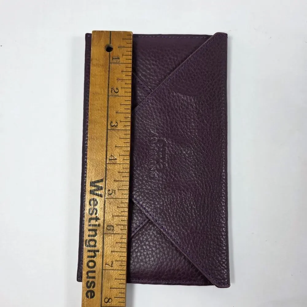 Otto Angelino Plum Purple Leather Envelope Wallet Clutch RFID Card Holder